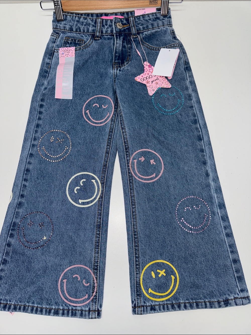 GOGO Girls' Blue Denim Skirt with Colorful Smiley Patches Sz 5 NWT